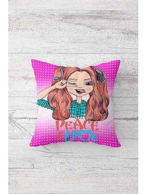 Esplendor Pelangi Pop Art Göz Kırpan Kız Çift Tarafı Baskı Gizli Fermuarlı Yastık Kılıfı Kırlent Koltuk Yastık Kılıfı, Fuşya 45 x 45, 2469125445451