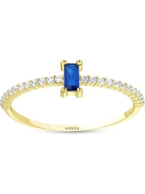 Yiğitbaşı Gold Assos Pırlanta Mavi Taşlı Altın Yüzük - 14K