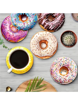 Esplendor Kututr Renkli Donut Tasarımlı 6’lı Mdf Bardak Altlığı Seti – 10 cm BRD-033