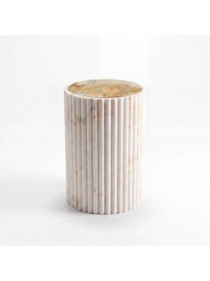 Adomar Marble Bambu Oniks Fluted Yuvarlak Mermer Yan Sehpa