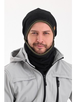 Butikgiz Erkek Polar Dış, Pamuklu Iç Kısım Çift Renk Çift Katman Katlanabilir Bere Boyunluk Takım