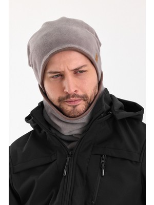Butikgiz Erkek Polar Dış, Pamuklu Iç Kısım Çift Renk Çift Katman Katlanabilir Bere Boyunluk Takım