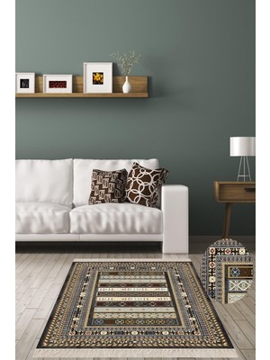 Esplendor Pelangi Kilim Desenli Etnik Dijital Baskı Yıkanabilir Kaymaz Taban Eskitme Salon Halı ve Yolluk, Kahverengi 100 x 350, 4254241100350728