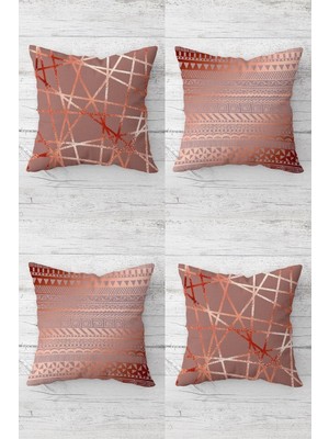 Esplendor Pelangi Geometrik Parlak Çizgi Geçişli Gizli Fermuarlı Kırlent Kılıfı Koltuk Yastık Kılıfı TAKIM(4ADET), Rose-Pembe 45 x 45