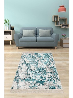 Esplendor Pelangi Batik Desenli Renk Geçişli Dijital Baskı Yıkanabilir Kaymaz Taban Modern Salon Halısı ve Yolluk, Turkuvaz-Gri 60 x 120