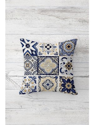 Esplendor Pelangi Etnik Çini Desenli Çift Tarafı Baskılı Gizli Fermuarlı Yastık Kılıfı Kırlent Koltuk Yastık Kılıfı, Beyaz-Mavi-Krem 45 x 45, 24691185845451