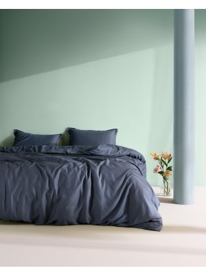 Esplendor Madame Coco Crep King SIZE%100 Pamuk Düz Çarşaflı Nevresim Takımı - Indigo