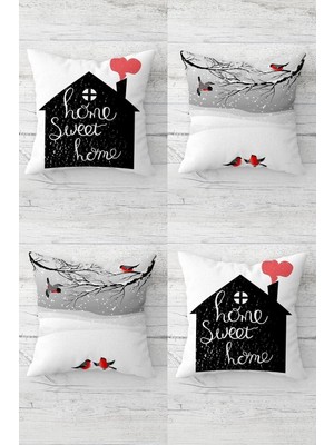 Esplendor Pelangi Home Sweet Home Karlı Dalda Kuşlar Gizli Fermuarlı Kırlent Kılıfı Koltuk Yastık Kılıfı TAKIM(4ADET), Kahve-Beyaz 45 x 45