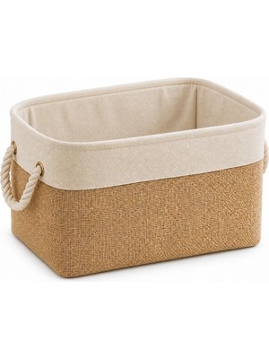 Esplendor Garnili Jüt Düzenleyici Sepet, Katlanabilir Taşıma Kulplu Çok Amaçlı Organizer, Banyo, Yatak Odası, Salon ve Ofis Için, Small 37 × 25 × 27 cm Jüt Sepet