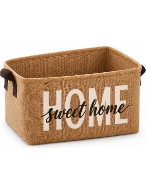 Esplendor Harmony Home Sweet Home Doğal Jüt Düzenleyici Sepet – Katlanabilir, Kulplu, Çok Amaçlı Saklama Kutusu – 30 × 18 × 22 cm - Orta Boy