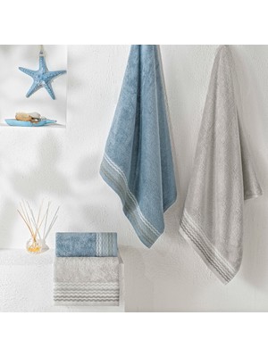 Esplendor Taç Art Pure Cotton Pamuk Hamam Seti Gri Mavi