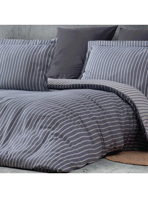 Esplendor Maxstyle Bambu Çizgili Antrasit Çift Kişilik Nevresim Takımı