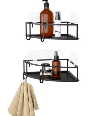 Esplendor Umbra Cubiko Köşe Rafı, Duş Rafı, Delmeden Kancalı, Siyah, 2'li Set