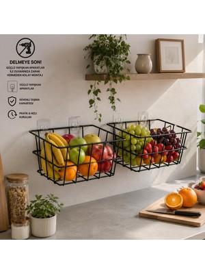 Esplendor Decorelax 21X21 cm Yapışkanlı Duvar Sepeti 2'li Set - Çok Amaçlı Delmesiz Mutfak ve Banyo Organizer Tel Sepet Avantaj Paketi (Siyah)