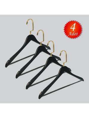 Esplendor Nyn Ahşap M001-BARLI (Gold Kanca Lama) Gömlek, Pantolon Elbise Askısı 4 Adet