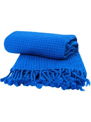 Esplendor Püskül Lüks Waffle Plaj Havlusu Peştemal, 100% Pamuk Yumuşak Süper Emici Ince Hafif Kompakt Waffle Dokuma Plaj Havlusu, Dekoratif Banyo Peştemali (Mavi, 90X180 cm Peştemal)