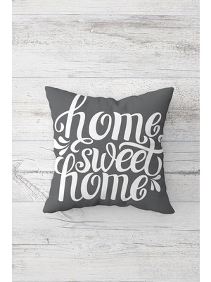 Esplendor Pelangi Gri Home Sweet Home Çift Tarafı Baskılı Gizli Fermuarlı Yastık Kılıfı Kırlent Koltuk Yastık Kılıfı, Gri-Beyaz 45 x 45