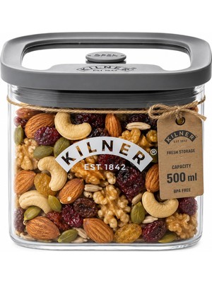 Esplendor Kilner Borosilikat Cam Kapaklı Saklama Kabı, 500 Ml, Hava Geçirmez, Vakumlu Mühürlü, Bulaşık Makinesinde Yıkanabilir, Kapaklı Saklama Kutusu, Bpa Içermez, 10,4 x 10,4 x 7,2 cm
