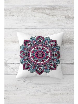 Esplendor Pelangi Mandala Desenli Çift Tarafı Baskılı Gizli Fermuarlı Yastık Kılıfı Kırlent Koltuk Yastık Kılıfı, Beyaz-Mavi-Fuşya 45 x 45, 24691161945451