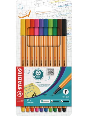 Esplendor Stabılo Point 88 - Ince Keçe Uçlu Kalem - 10'lu Paket - Çeşitli Renkler