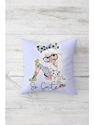 Esplendor Pelangi So Cute Pop Art Çift Tarafı Baskılı Gizli Fermuarlı Yastık Kılıfı Kırlent Koltuk Yastık Kılıfı, Turkuaz-Siyah-Beyaz 45 x 45, 2469119645451