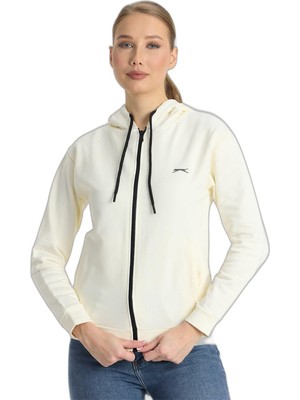 Esplendor Slazenger Kınet In Kadın Fermuarlı Kapüşonlu Cepli Ekru Sweatshırt
