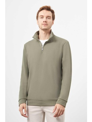 Esplendor Morven Erkek Haki Fermuarlı Bato Yaka Sweat-Shirt