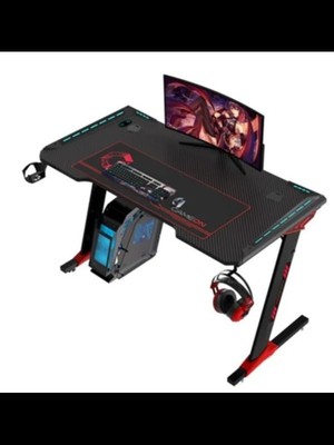 Esplendor Gameon Raptor Il Serisi Z Şeklinde Rgb Akıcı Işıklı Oyun Masası (Boyut: 140-60-72 Cm), (800×300×3 mm - Fare Altlığı), Kulaklık Askısı ve Bardak Tutacağı Dahil - Siyah
