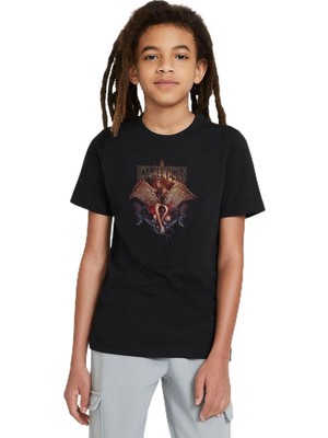 Esplendor Qivi Unisex Çocuk Siyah Zeppelın Icarus Wıng Metal Baskılı Sweatshirt SFK2390-COCTS, 7-8 Yaş