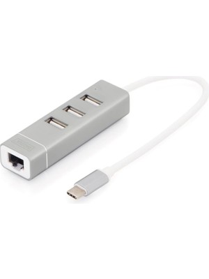 Esplendor Digitus DA-70253 USB Type-C 3-Port Hub + Hizli Ethernet Lan Cevirici