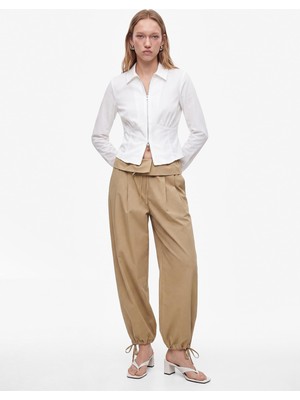 Esplendor Beli Bağcıklı Katlama Detaylı Balon Form Poplin Harem Pantolon