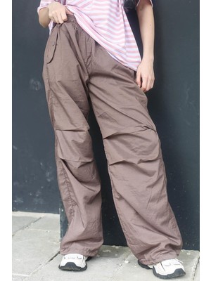 Esplendor Madmext Kahverengi Paraşüt Kumaş Wide Leg Jogger Pantolon, M Beden