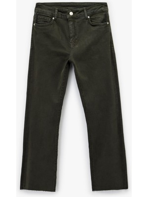 Esplendor Pamuklu Dar Kalıp Düğmeli Cepli Ispanyol Paça Crop Jean Pantolon - Kick Flare Jeans