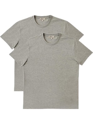 Esplendor Ac&co/altınyıldız Classics Slim Fit Bisiklet Yaka 2'li Düz Tişört Paketi, Grı Melanj-Grı Melanj, S