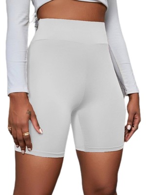 Esplendor F&d Fancy&dancy Kadın Siyah Yüksek Bel Spor Şort - Bel Kontrolü Olan Yoga Koşu Fitness Şortları - 4097 (Beyaz, Large)