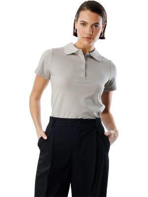Esplendor Kadın Basic Polo Yaka Tişört Kadın-Poloyaka (Gri, Xs)