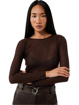 Esplendor Slim Fit Uzun Kollu Bisiklet Yaka Basic Fitilli Tişört