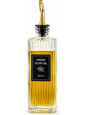 Esplendor Gaga Cam Yağdanlık 350 ml - Gold Tipal Akıtmaz Başlıklı Yağlık Sirkelik - Zeytinyağı Ayçiçek Yağı Sirke ve Soslar Için Çizgili Cam Şişe - Damlama Önleyici Mutfak Yağ Şişesi 7X7X22 cm