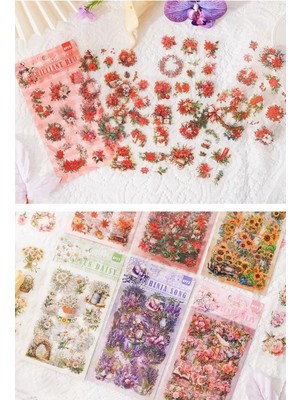Esplendor Kolbi Craft 6 Sayfa 86 Adet Şeffaf Kırmızı Çiçek Sticker Bullet Journal Scrapbook Laptop Ajanda Planlayıcı