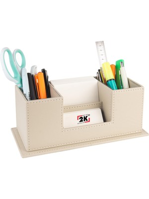 Esplendor Masaüstü Deri Organizer Kalemlik 4 Gözlü Desktop Organizer Rainbow Vegan 10X12X25 Cm. Bej