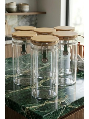 Esplendor Bambum Mada 1300ML 20 cm 6 Lı Kelepçeli Vakumlu Boroslikat Cam Set