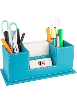 Esplendor Masaüstü Deri Organizer Kalemlik 4 Gözlü Desktop Organizer Rainbow Vegan 10X12X25 Cm. Turkuaz