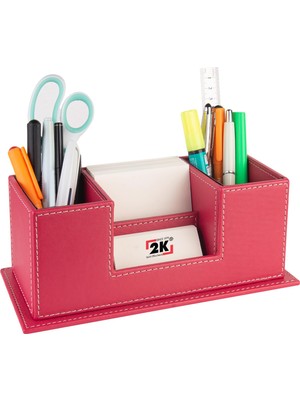 Esplendor Masaüstü Deri Organizer Kalemlik 4 Gözlü Desktop Organizer Rainbow Vegan 10X12X25 Cm. Fuşya