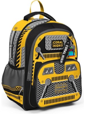 Esplendor Coral High Kids Sarı Siyah Robot Desenli Üç Bölmeli Okul Sırt Çantası 14424