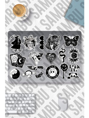 Esplendor Ms Major Selection Black White Aesthetic Temalı Sticker Etiket Seti 1 - Siyah Beyaz Sticker - Laptop Notebook Telefon