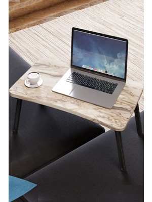 Esplendor Intergo-Renkli Laptop Sehpası Katlanabilir Yatak Koltuk Üstü Kahvaltı Bilgisayar Sehpası (Beyaz Mermer)
