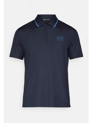 Esplendor Erkek Vücut Sıcaklığını Sabit Tutan Kumaş Dar Kalıp Logo Desenli Kısa Kollu Lacivert Polo Yaka T-Shirt 7M001288 AF13520-UB102