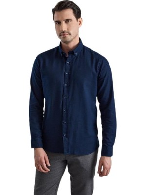 Esplendor Lacivert Slim Düğmeli Yaka Düz Casual Gömlek