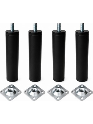 Esplendor Metal Ayak Siyah 4 Adet 12 cm Mobilya Baza Sehpa Dolap Masa Ayağı M8 Civatalı Bağlantı Aparatlı