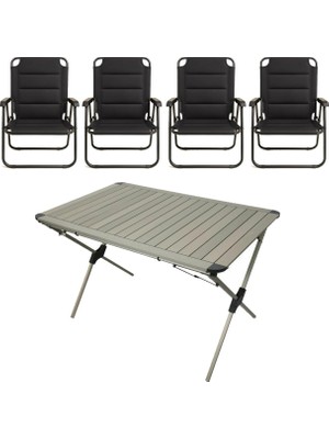 Esplendor Yekoutdoor Katlanabilir Alüminyum Kamp Masası ve 4 Kişilik Konforlu Kamp Sandalyesi Seti